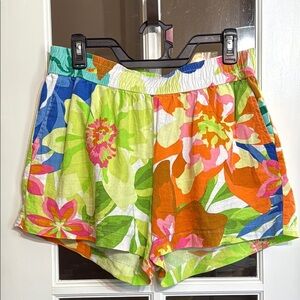 FUTURE COLLECTIVE Alani Noelle Linen Blend Stretch Waist Bold Print Shorts Small